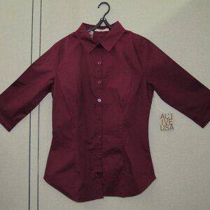 Active USA Womens 3/4 Sleeve Button-Down Shirt
